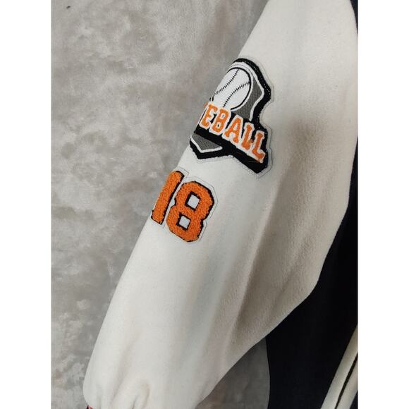 Duck Down, Vintage Varsity Jacket Black White and Orange Size XL Various Patches - Picture 6 of 16